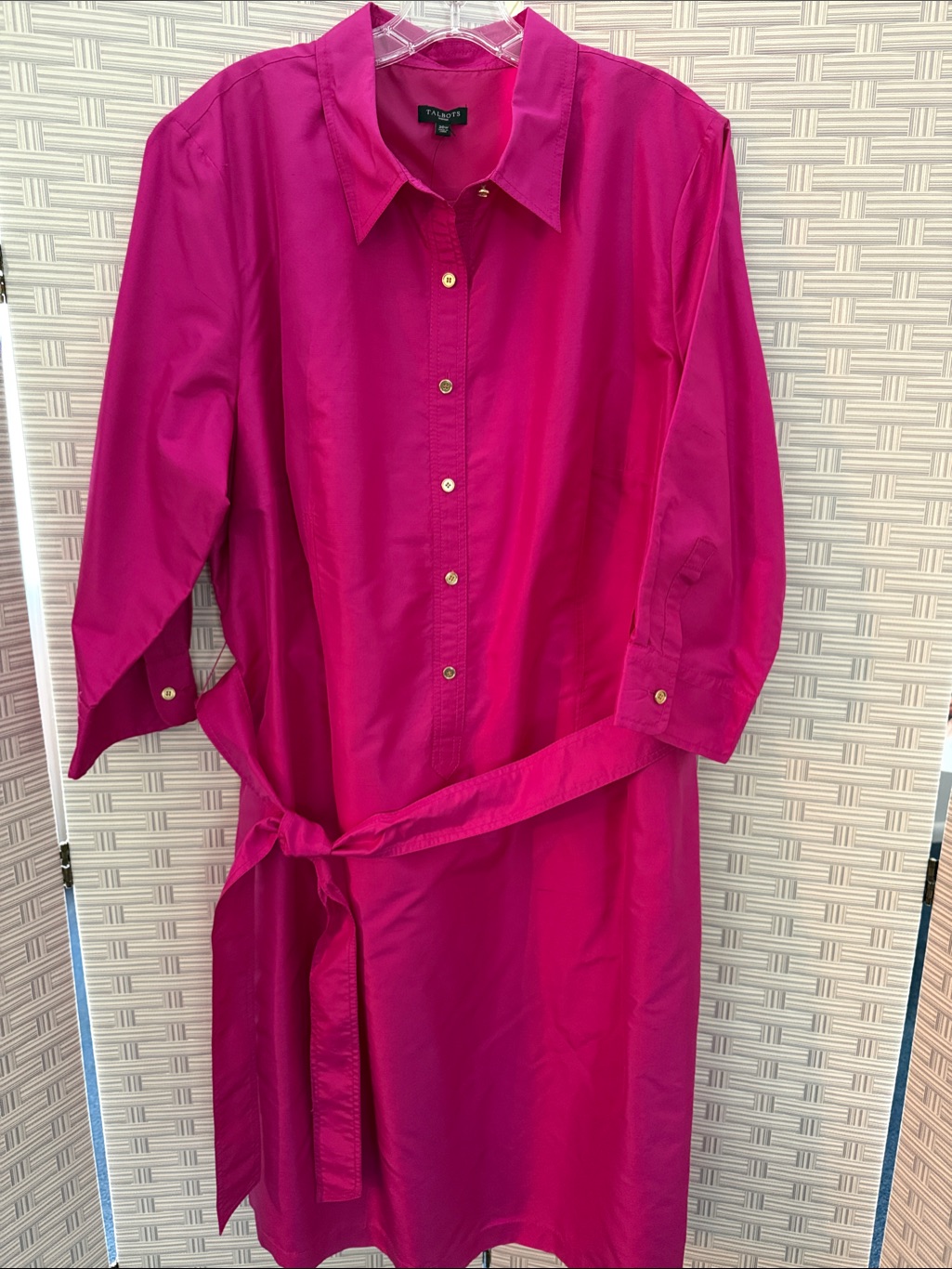 Nwt Talbots Bright Fuchsia Button-Front Midi Silk Shirt Dress